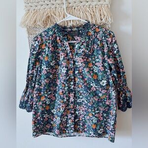 WYSE London Lexi Cotton Floral Ruffle Lace Embroidered Blouse Button Down Small